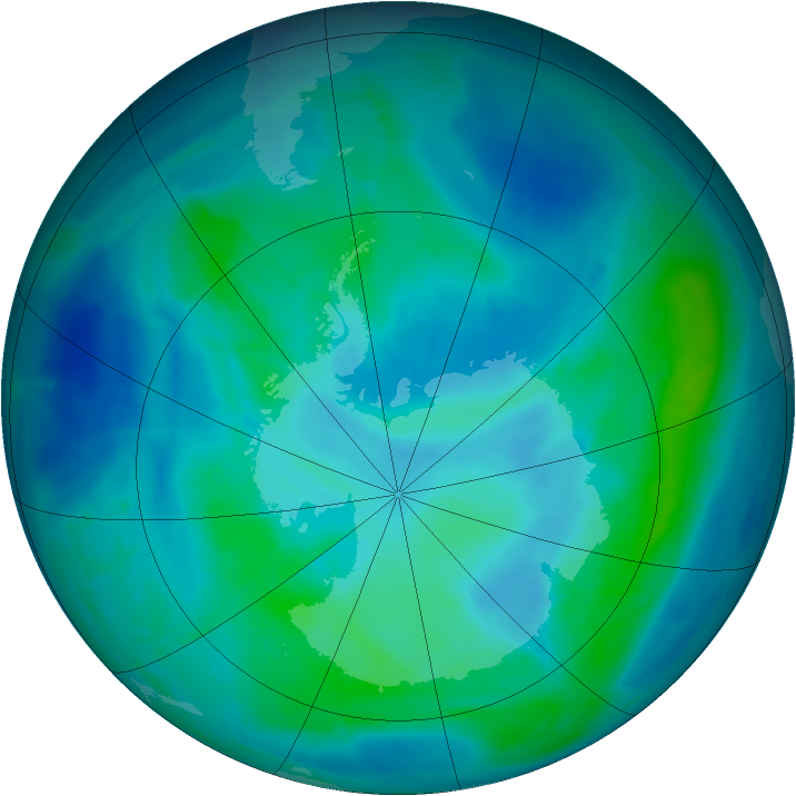 Antarctic ozone map for 07 March 2014